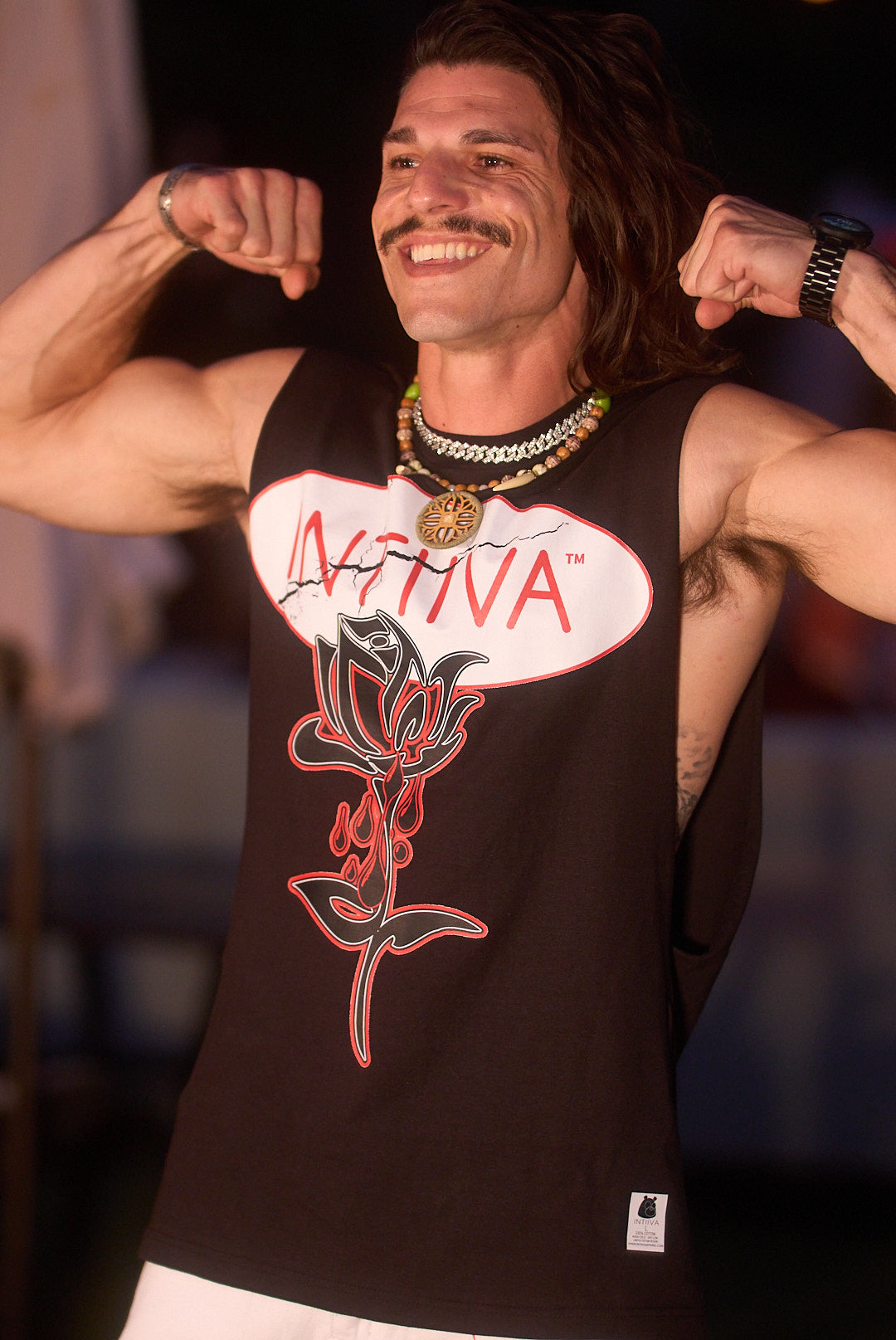 INTIIVA MENS INTIIVA BLEEDING ROSE SLEEVELESS T SHIRT (BLACK)