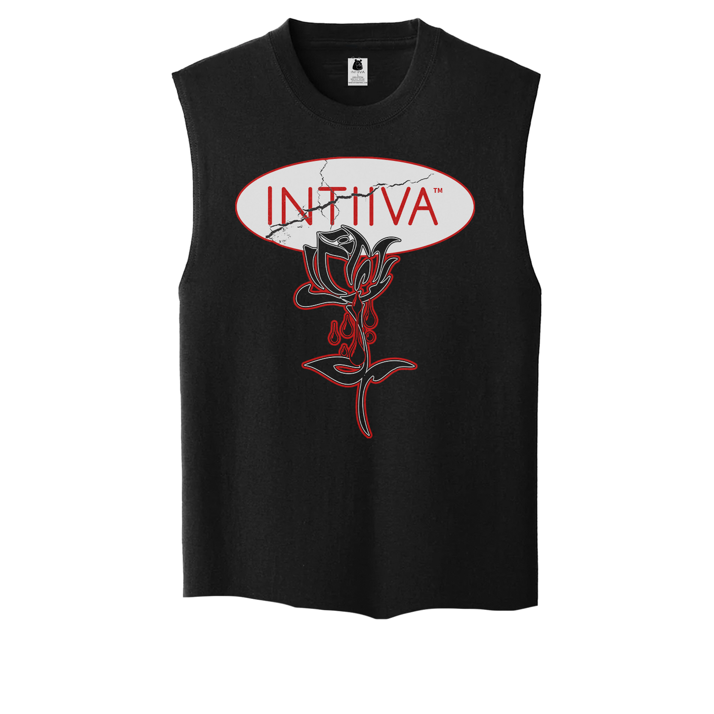 INTIIVA MENS INTIIVA BLEEDING ROSE SLEEVELESS T SHIRT (BLACK)