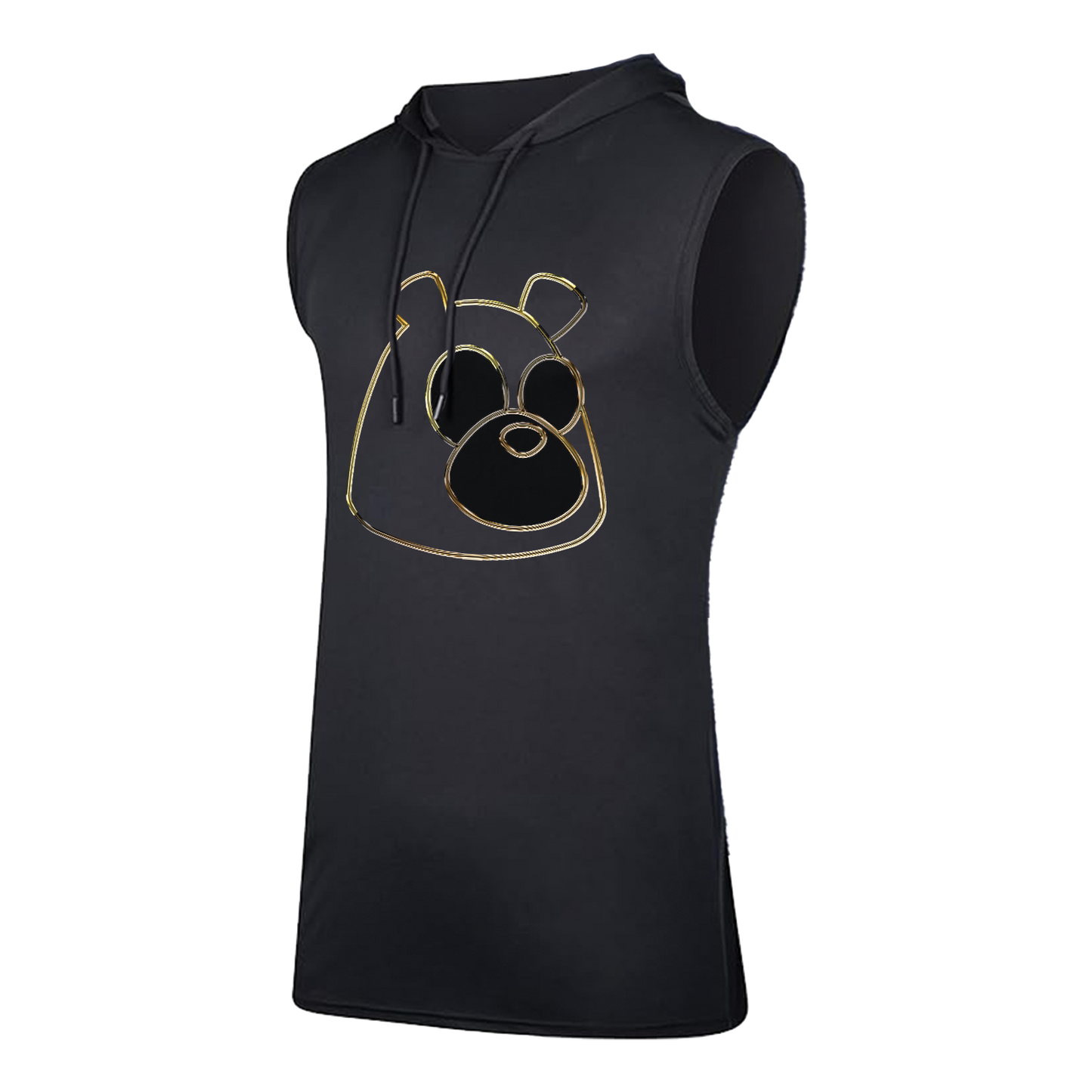 INTIIVA MENS HOODED SLEEVELESS DRIFIT T SHIRT GOLD BEAR