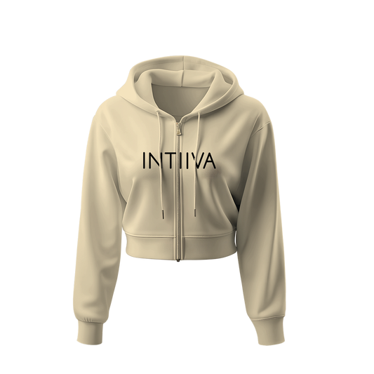 INTIIVA WOMENS CROP ZIP UP HOODIE (SAND)