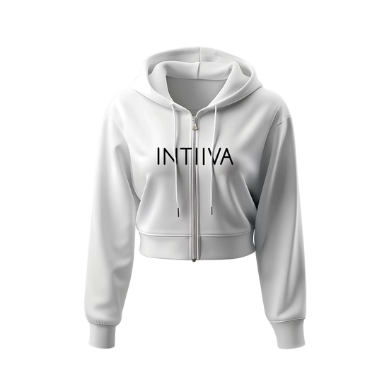 INTIIVA WOMENS CROP ZIP UP HOODIE (WHITE)